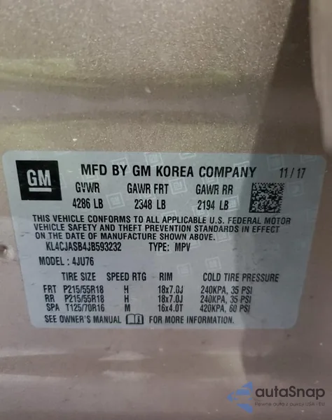 2018 Buick Encore Preferred from USA, damaged, VIN KL4CJASB4JB593232